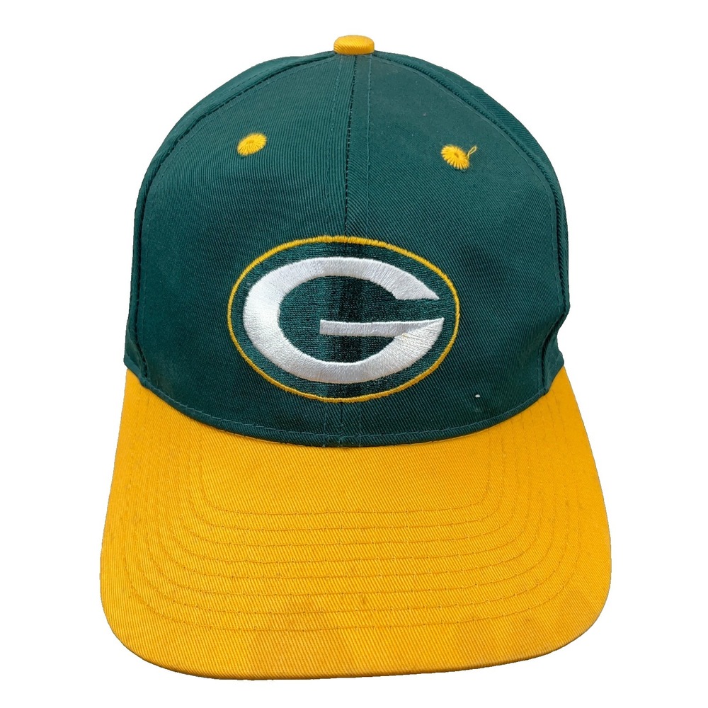 Vintage Green Bay Packers Hat Cap Snapback Green Yellow Logo 7 90s NFL Mens BS26